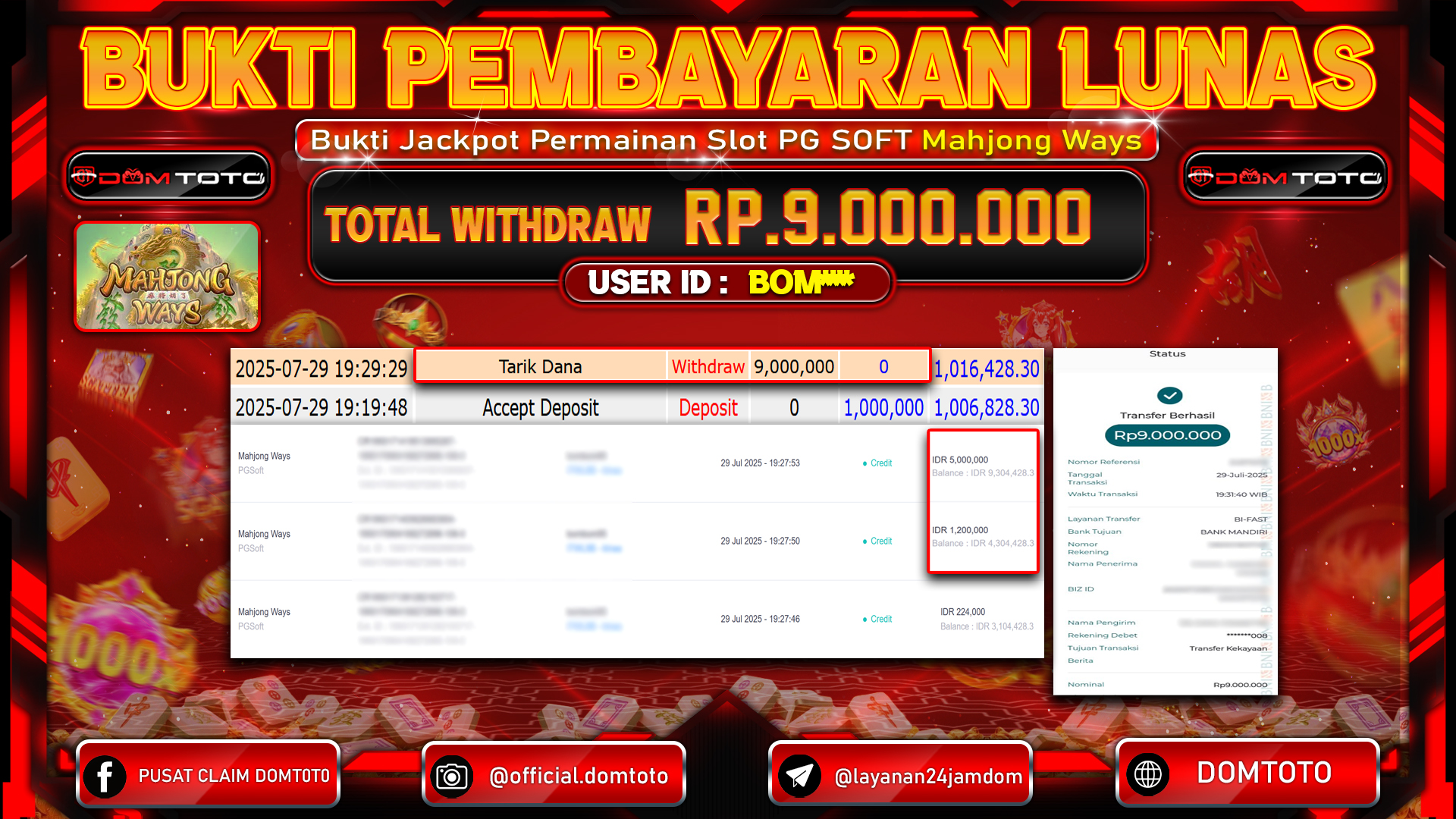 JACKPOT SLOT MAHJONG WAYS  29 JULI 2025